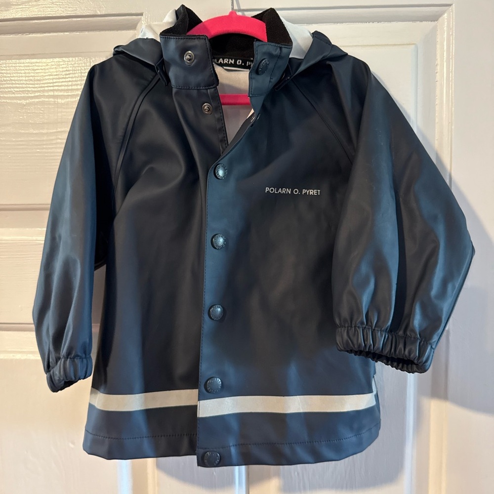Polarn O. Pyret Dark Blue Raincoat with Reflective Stripes